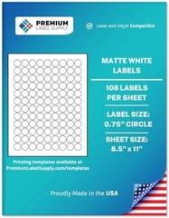 Premium Label Supply White Sticker Round Labels – 0.75″ Circle – Laser/Inkjet…
