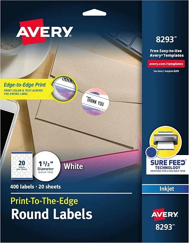 White Print-to-the-Edge Round 1.5in dia labels White 400/PK – 5EA