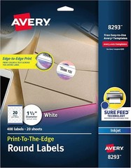 White Print-to-the-Edge Round 1.5in dia labels White 400/PK – 5EA