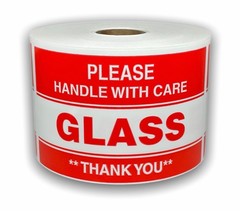 3×5 Please Glass / Thank You Labels Fragile Adhesive Stickers 1 Roll of 500
