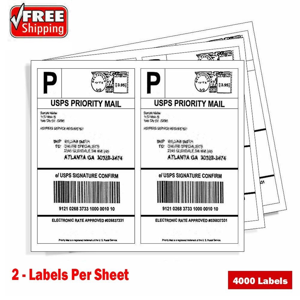 4000 Shipping Address Mailing Labels 8.5×5.5 Half Sheet Self Adhesive for Laser