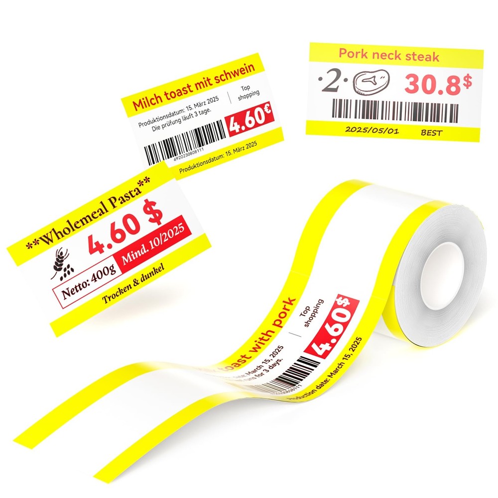 Refill Label- 300DPI Red & Black Dual Color Sticker Paper Yellow Line (1.5″x2…