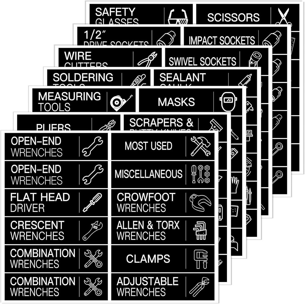 Tool Box Label Stickers 168 Pcs Drawer Organization for Tool Chest Drawers Black
