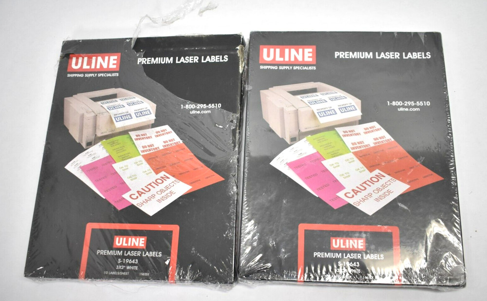 Lot of 2 Packs Uline Premium Laser Labels 3″ x 2″ White Sheets S-19643