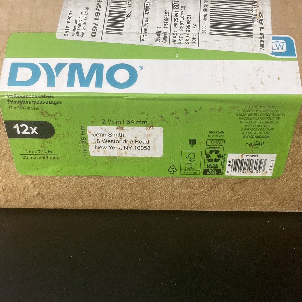 DYMO 2050821 Authentic LabelWriter Multi-Purpose Labels – 2-1/8″ x 54mm 12 Roll