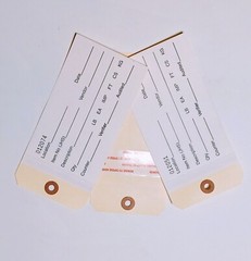 2-Part Stub style Inventory Cardstock CarbonlessTag (#8) W/ Adhesive Strip Paper