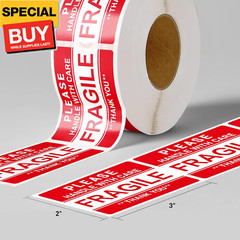 3” x 2” Fragile Stickers for Shipping and Moving, 500 Pcs (1 Roll) Handle with