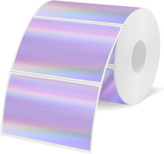 3X2 Inch Holographic Thermal Labels, Purple Thermal Sticker Labels, Rainbow Glit