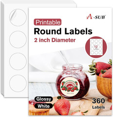 2″ round Label Stickers for Inkjet or Laser Printer, Glossy White, 360 Printa…