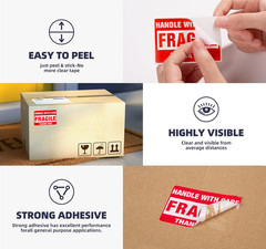3×2 Inch Handle with Care Fragile Shipping Stickers – 500 Labels per Roll