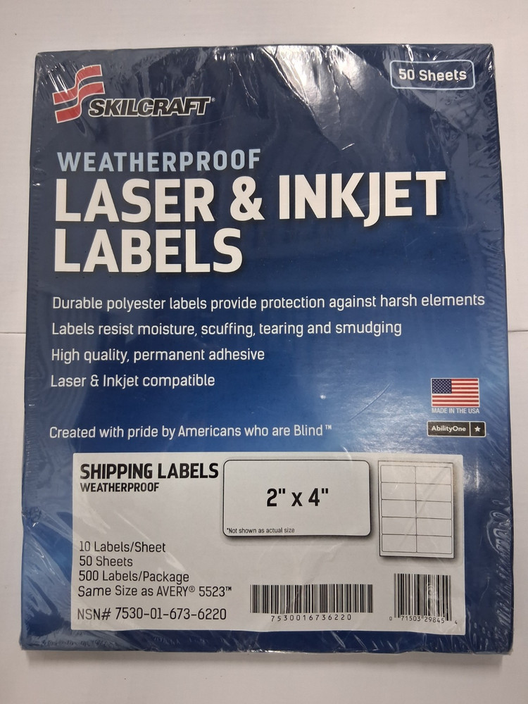 1000 SKILCRAFT Printer Shipping Labels 2″x4″ 10 Labels/Sht 100 Sht BX