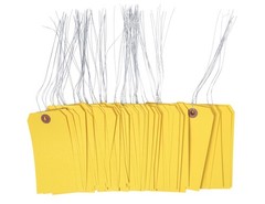 Set of 100 Yellow Tag Labels with Wires 4 3 4 x 2 3 8 Inch Reinforced Eyelet