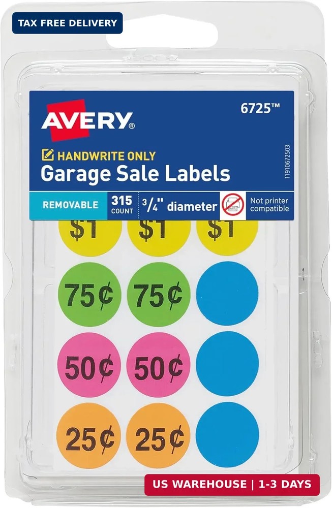 Avery Garage Sale Removable Labels, 3/4 Inch Round Labels, Assorted Colors, Non-