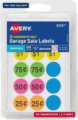 Avery Garage Sale Removable Labels, 3/4 Inch Round Labels, Assorted Colors, Non-