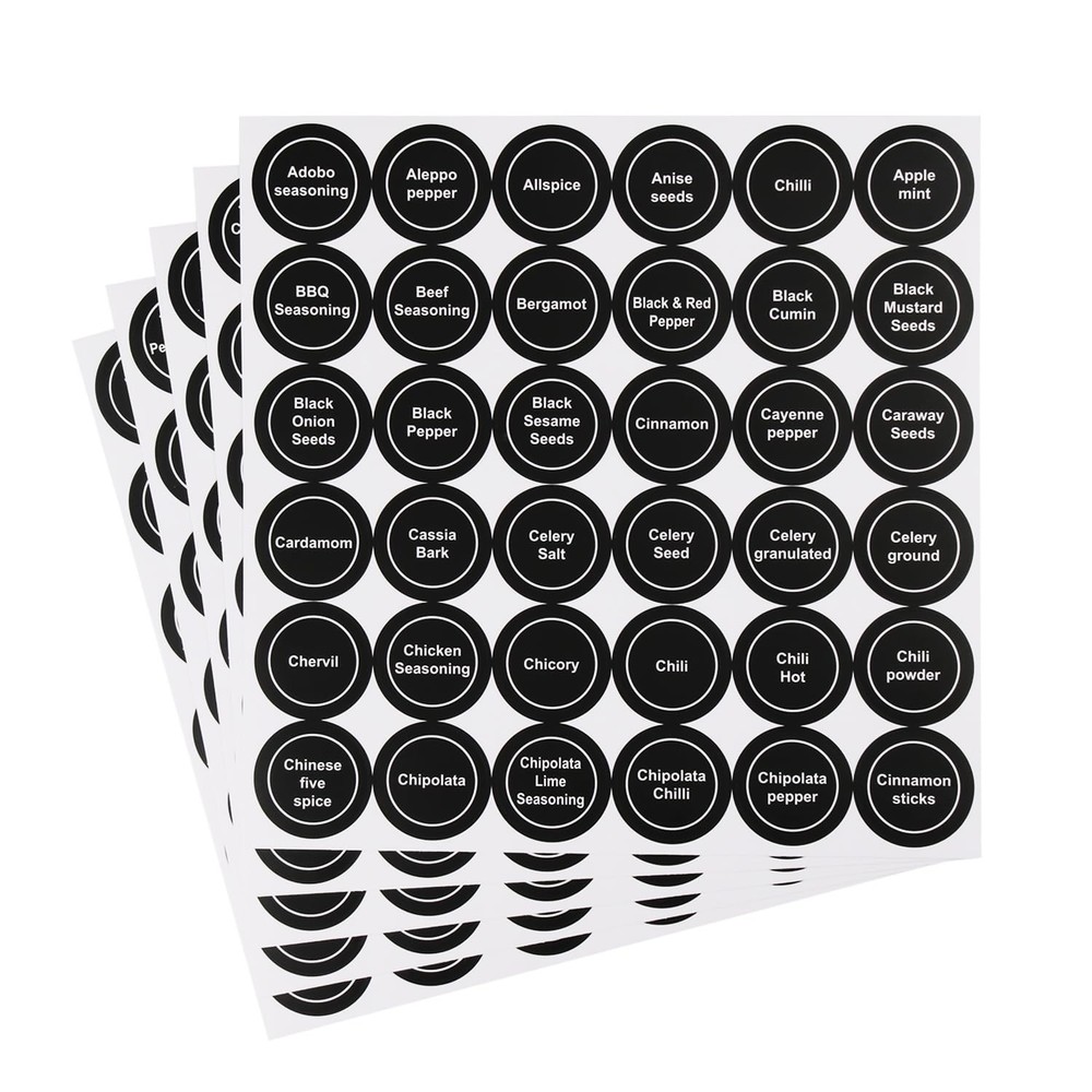 Black Spice Jar Labels Removable Spice Labels Stickers for Kitchen Pantry Foo…