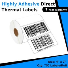 1Roll 750 Labels 4×2 Direct Thermal for Zebra LP 2824 2844 2442 Eltron ZP450