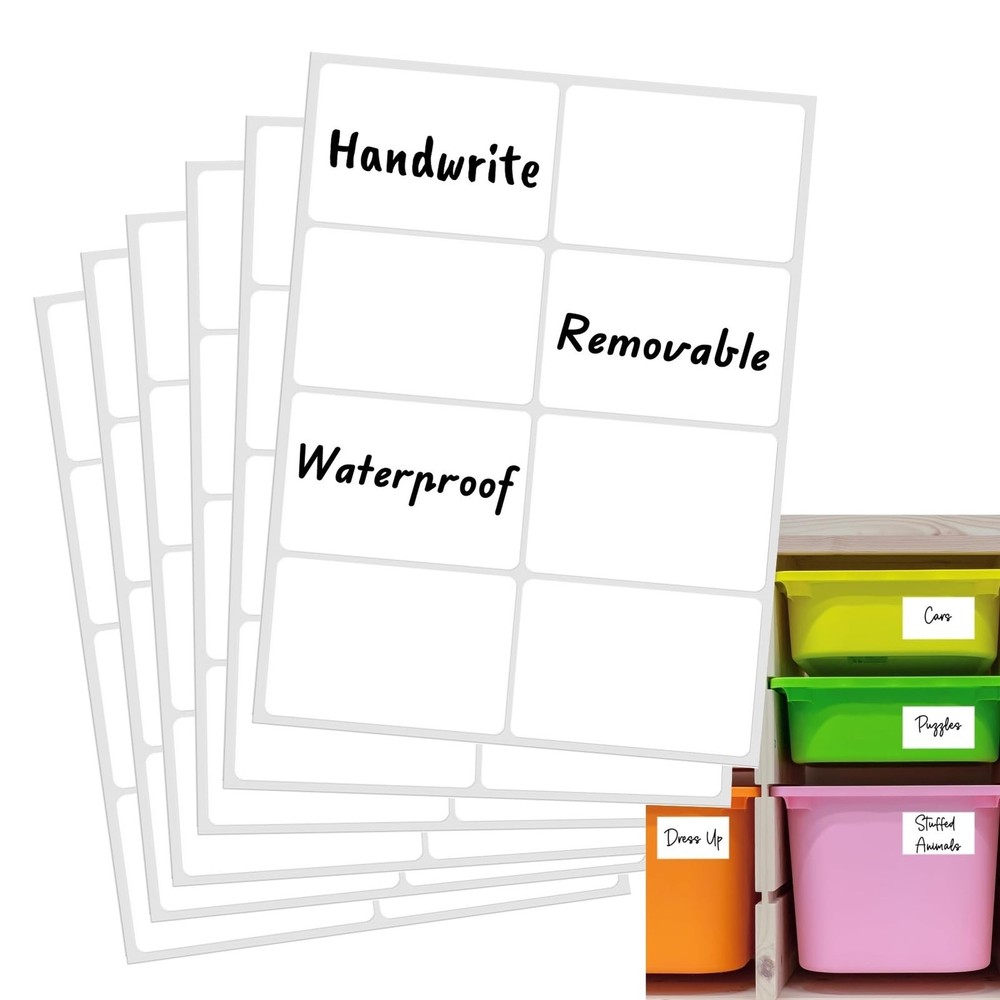 Removable Label Stickers for Organizing -200PCS 3 X 2 Inch Waterproof White Hand