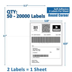 8.5″x5.5″ Half Sheet Shipping Mailing Labels Round Corner Adhesive 2 per Sheet