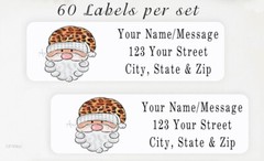 60 Personalized Return Address Labels 2/3″ x 1 3/4″- Prim Santa Claus Christmas