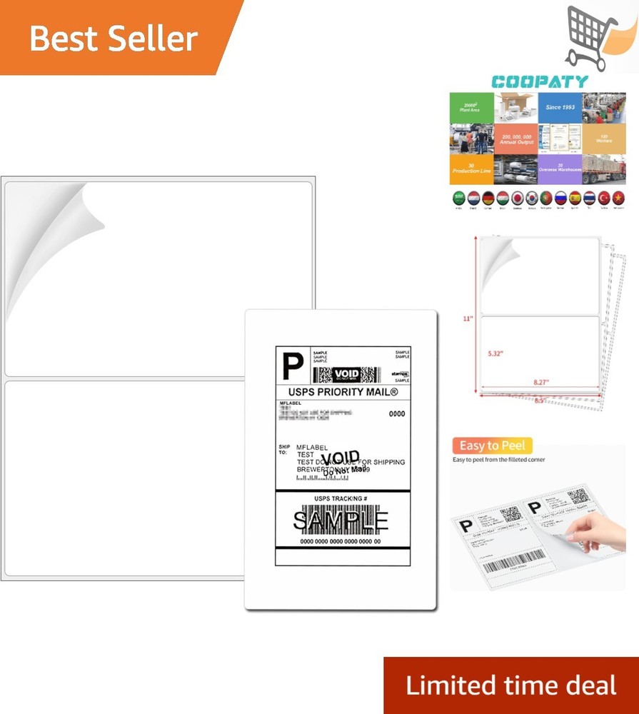 Half Sheet Shipping Labels White Paper 8.5×5.5 for Laser Inkjet 500 Sheets