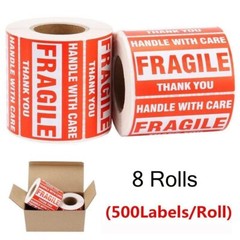 4000 Fragile Stickers 2×3 HANDLE WITH CARE THANK YOU Red Warning Labels 8 Rolls