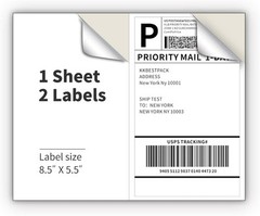 KKBESTPACK Half Sheet Shipping Labels for Laser and Inkjet 1000 Labels, White