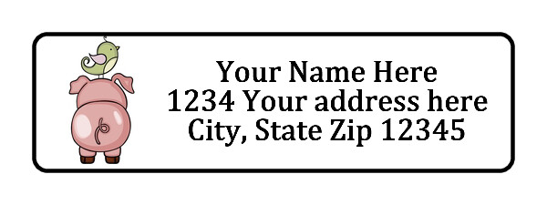 PIG BUTT AND BIRD Personalized Return Address Labels 1/2 in by 1 3/4 in