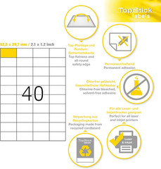 Self Adhesive Multipurpose Labels, 40 Labels per A4 Sheet, 100 Sheets, 52.5 X 29