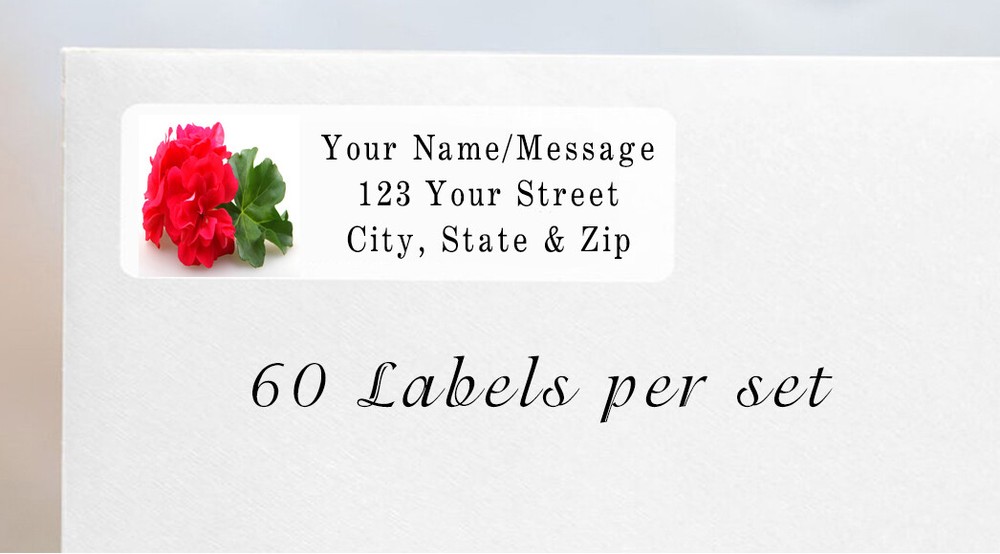 60 Personalized Return Address Labels 2/3″ x 1 3/4″ – Pretty Geranium Flower