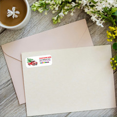 Personalized Merry Christmas! Red Car Theme Address Labels Stickers 2.625″x01″