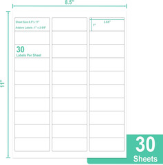 Printable Address Labels, 1″ X 2-5/8″, 900 Labels, 30 per Sheet, Mailing Labels