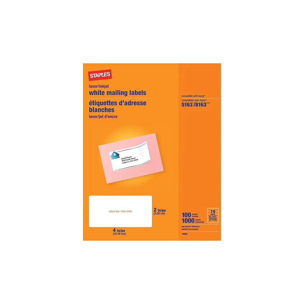 Laser/Inkjet Shipping Labels 2″ x 4″ White 100 sheets 1000 labels. New