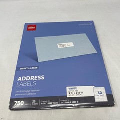 Office Depot White Address Labels 1″ x 2-5/8″ (Inkjet & Laser) – 750/Pack 2-Pack