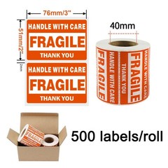 1000 Fragile Stickers 2″x3″ – Handle with Care Shipping Labels (2 Rolls, 500/…