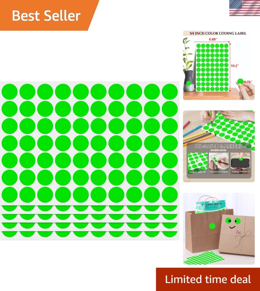 Pack of 1050 Fluorescent Green 3/4 Inch Circle Sticker Labels for Organization