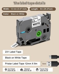 5-Pack TZe-231 Label Tape Compatible for Brother TZe TZ Tape 12mm 0.47 Lamina…