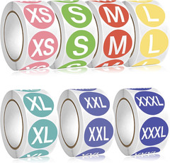 3500 PCS Clothing Size Stickers 7 Rolls T-Shirt Labels XS-XXXL Multi Colors