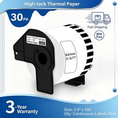 30Rolls 2-3/7″ x 100′ Continuous Paper Tape DK-2205 for Brother QL-1050N Label
