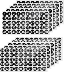 Black Consecutive Number Stickers 1 Inch 1-100 Vinyl Self-Adhesive round Labels