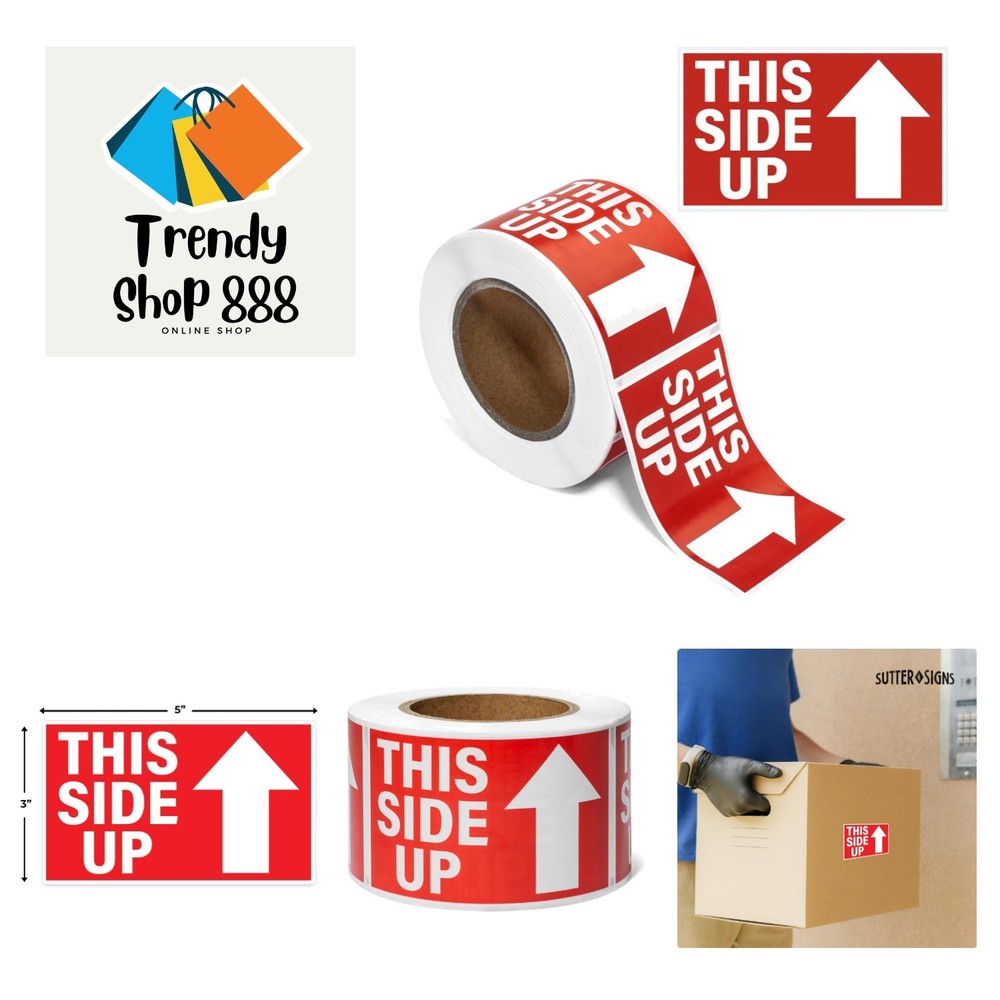 1500 Handle with Care Stickers – Large 3×5 This Side Up Labels in Red (3 Rolls)