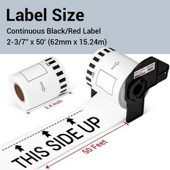 10 Rolls DK-2251 Continuous Length Black/Red Label on White Paper Tape Compatibl