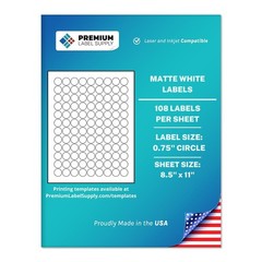White Sticker Round Labels – 0.75″ Circle – Laser/Inkjet Compatible – (108 pe…