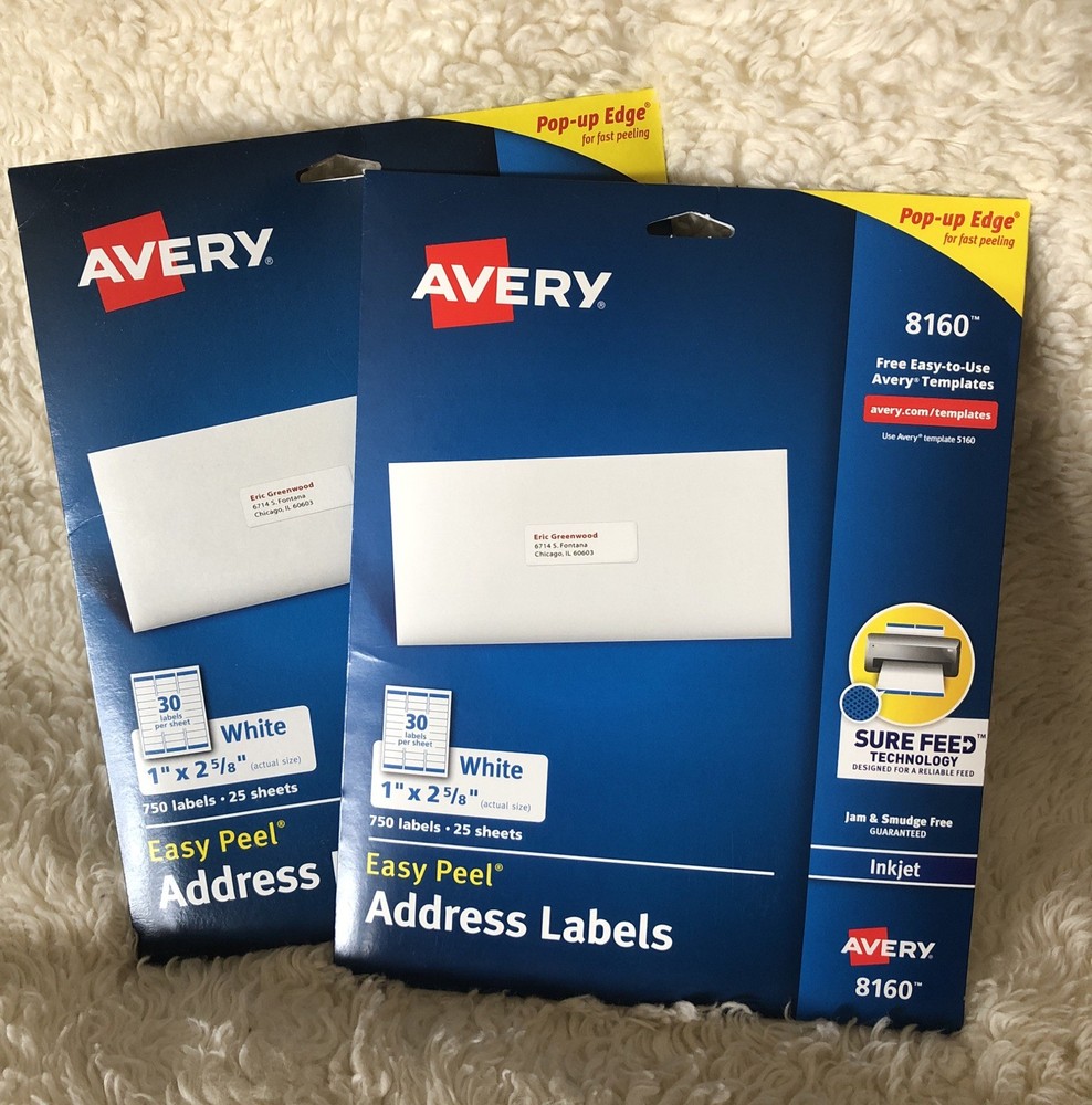 Avery 8160 Easy Peel White Inkjet Address Labels 1 X 2 5/8 Pack of 750 +480 READ