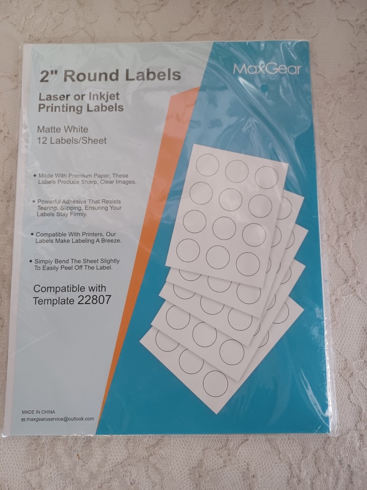 MaxGear 2″ Round Printable Sticker Labels White, Inkjet & Laser, 30 Sheets, 360
