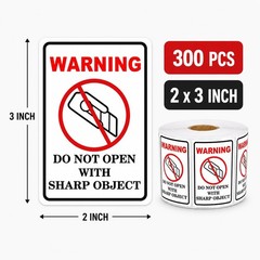300pcs Do Not Open with Sharp Object Industrial Warning Labels