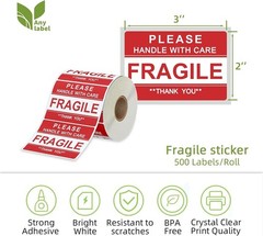 Multipurpose 6000 Count Handle with Care Shipping Labels – Easy Peel, 12 Rolls