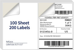 8.5 X 5.5 Half Sheet Shipping Labels for Laser and Inkjet Printers, 2 per Page S