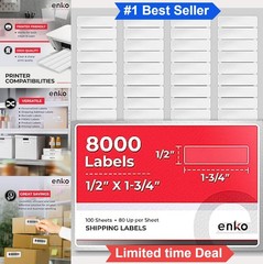 8000 Labels 1/2 x 1-3/4 Inch White Blank Address Mailing Shipping for Laser