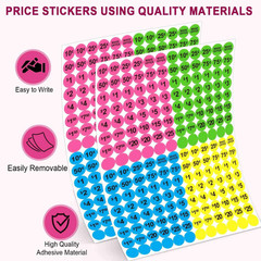 1920 PCS Yard Sale Price Stickers 3/4″ Pre-Priced Labels Garage Sale Tags Neon