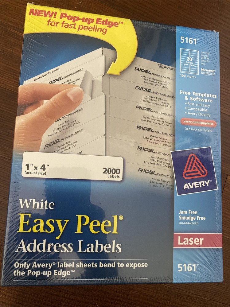 Avery Easy Peel Address Label – 1″ Width X 4″ Length Permanent 2000 / Box Laser